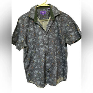 Tallia Blue Floral Hawaiian Button Up Short Sleeve Mens